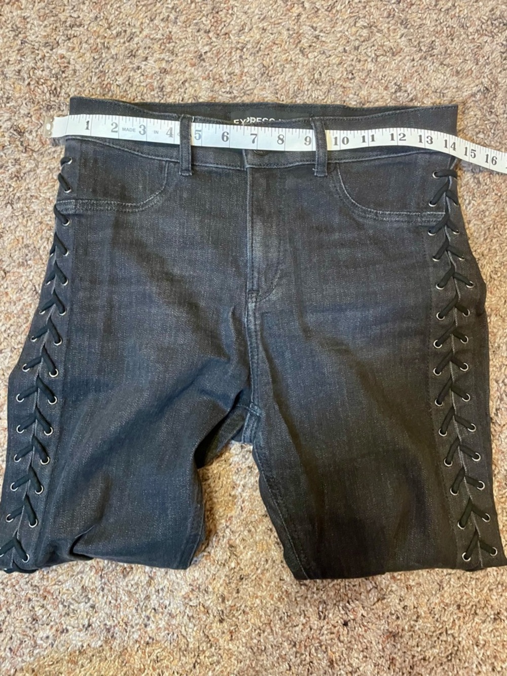 Express High Rise Side Lace Up Denim Leggings. Biker Goth Rockstar. Black Size 6 - Picture 8 of 10
